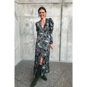 Ganni Green and Blue Midi Dress